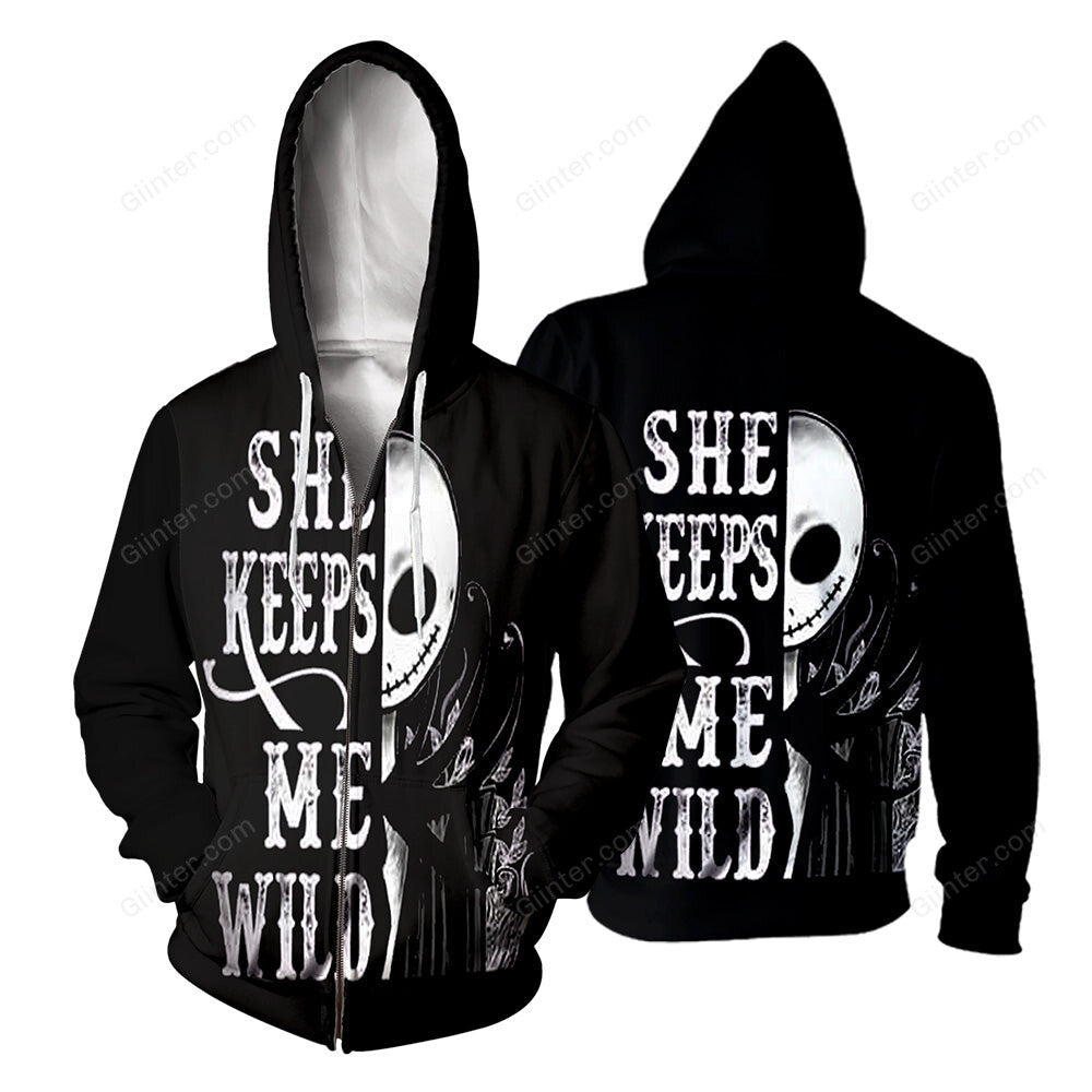 Jack Skellington "She Keeps Me Wild & Sally "He Keeps Me Safe" Couple Shirts