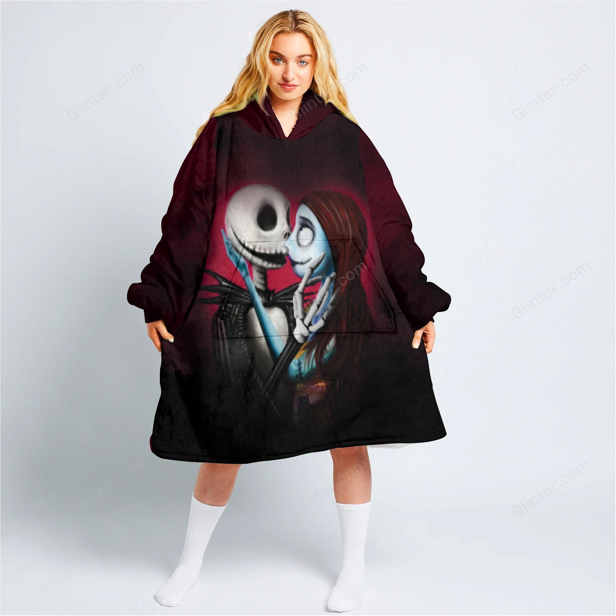 jack skellington & sally fleece hoodie blanket