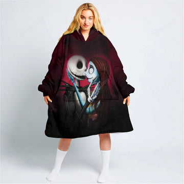 jack skellington & sally fleece hoodie blanket