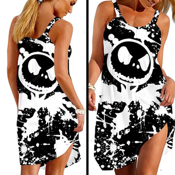 Jack Skellington Black Painted Sleeveless Beach Dress GINNBC00004