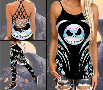 Jack Skellington Criss-Cross Tank Top & Leggings Set 587