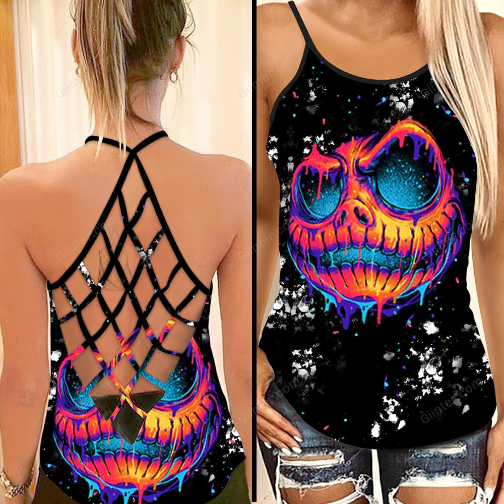 Jack Skellington Criss-Cross Tank Top & Leggings Set GINNBC86458