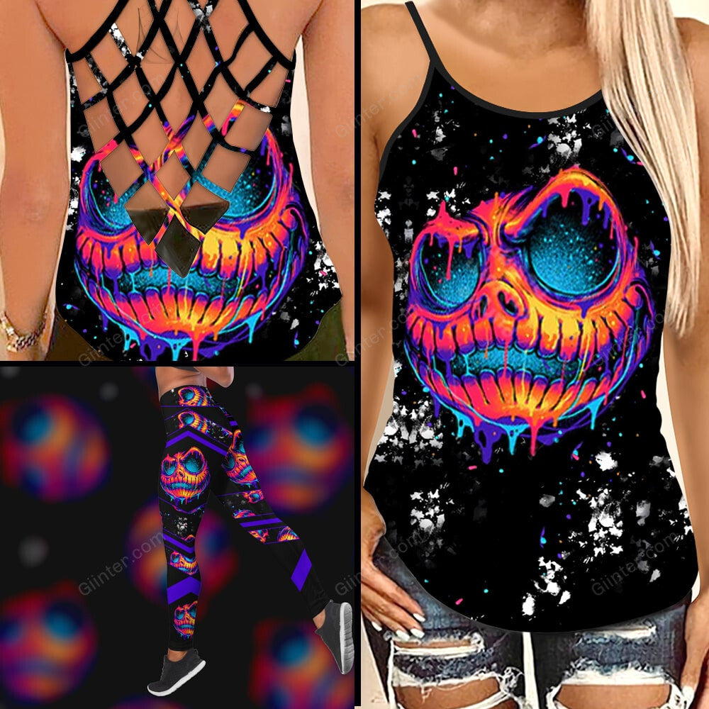 Jack Skellington Criss-Cross Tank Top & Leggings Set GINNBC86458