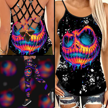 Jack Skellington Criss-Cross Tank Top & Leggings Set GINNBC86458