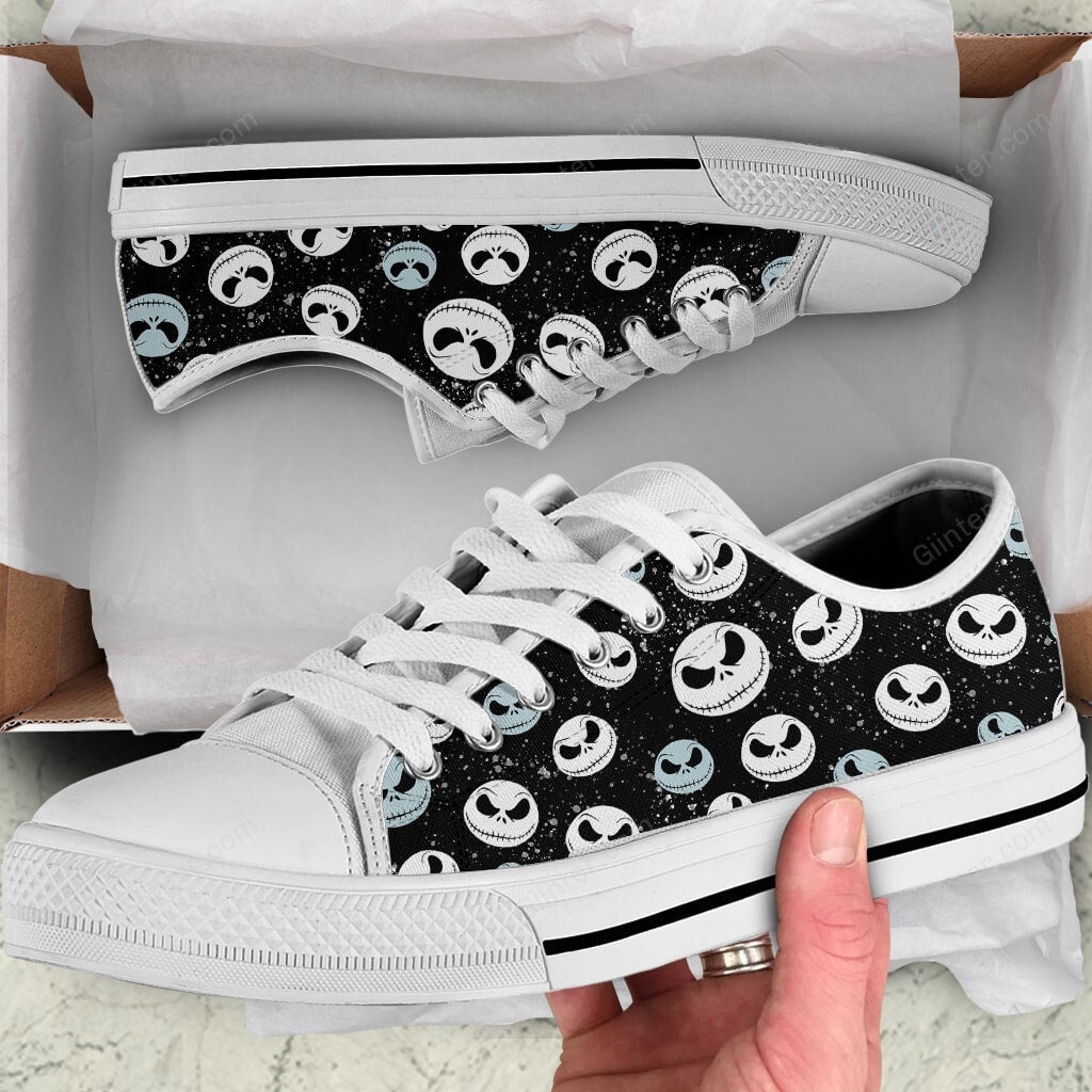 Jack Skellington Face Women Low Top Canvas Shoes GINNBC82483