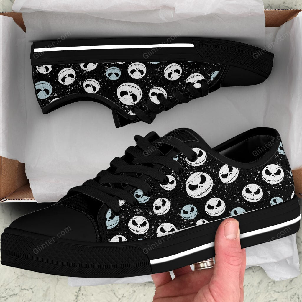 Jack Skellington Face Women Low Top Canvas Shoes GINNBC82483