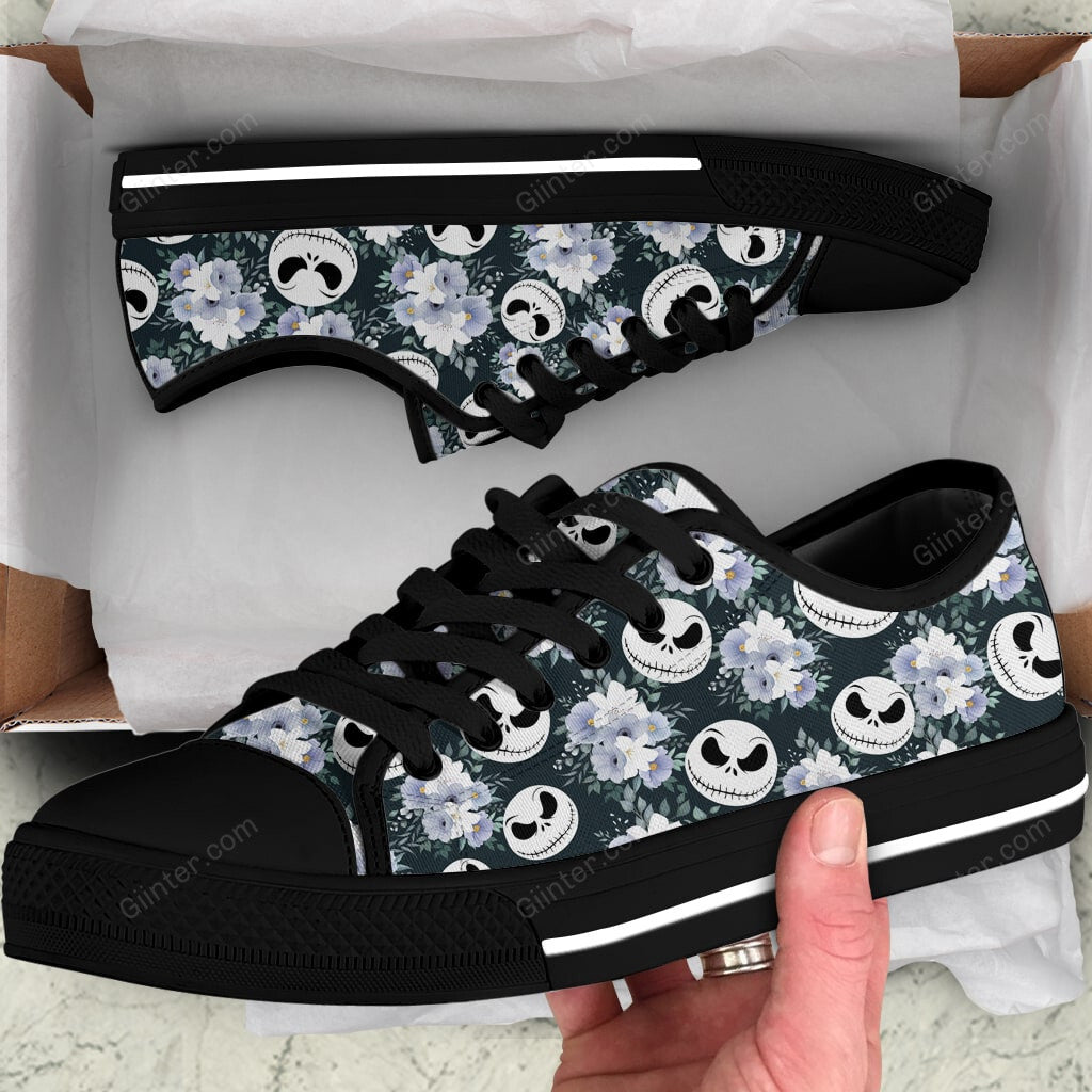 Jack Skellington Flowers Women Low Top Canvas Shoes