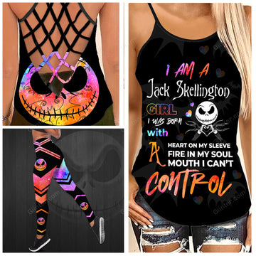 Jack Skellington Girl Criss-Cross Tank Top & Leggings Set GINNBC75938