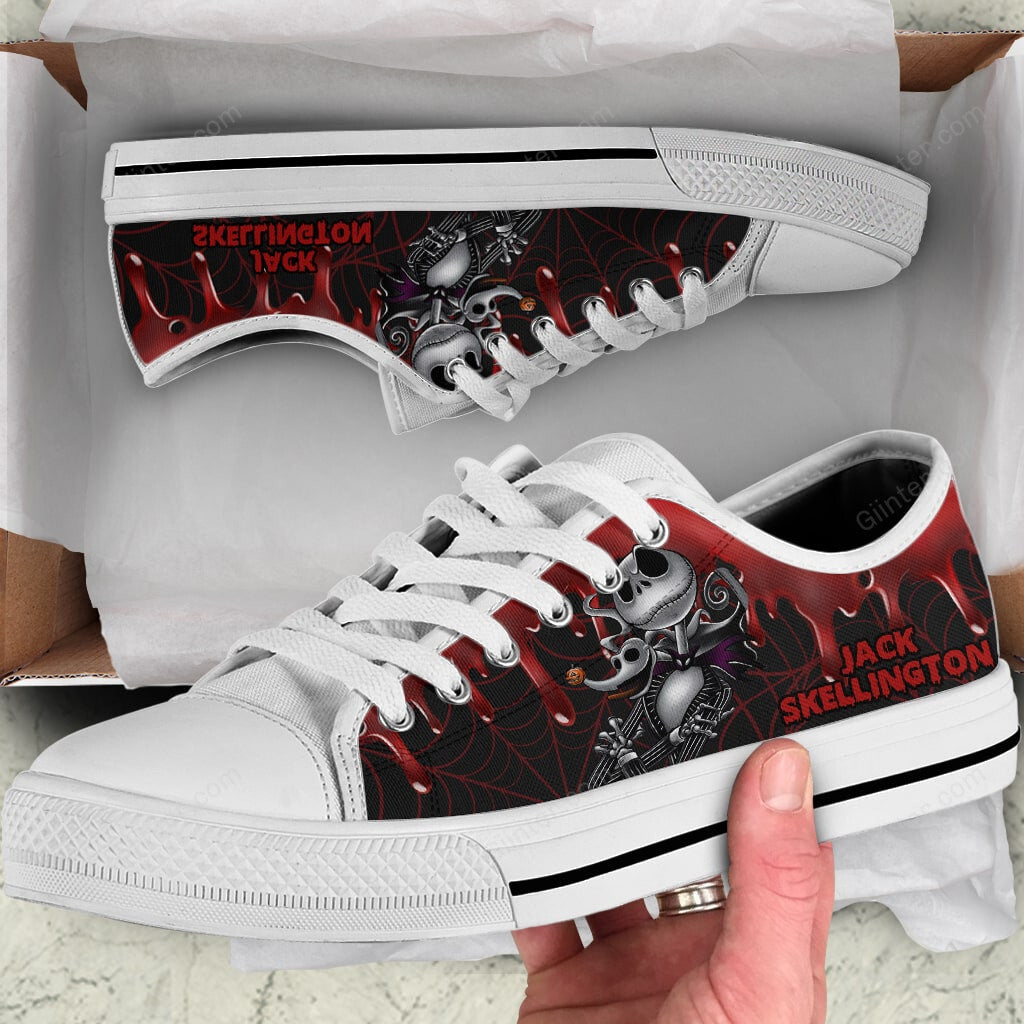 Jack Skellington Red Blood Women Low Top Canvas Shoes GINNBC69962