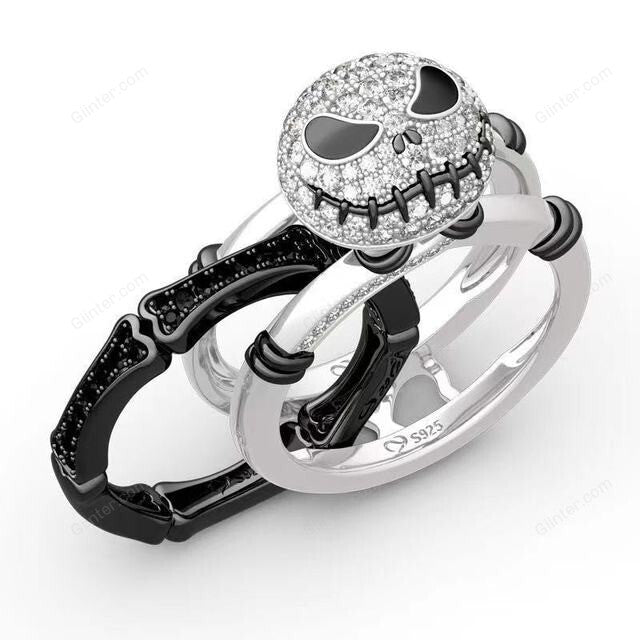 Jack Skellington Rings Set for Women Men Vintage Silver Color Cubic Zirconia Pumpkin Head Finger Rings Female Anel