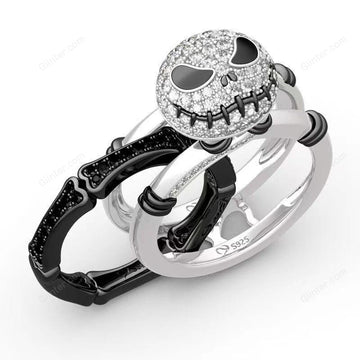 Jack Skellington Rings Set for Women Men Vintage Silver Color Cubic Zirconia Pumpkin Head Finger Rings Female Anel