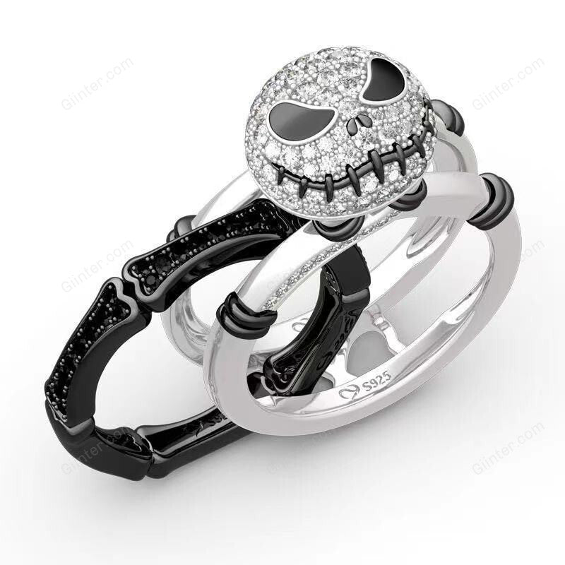 Jack Skellington Rings Set for Women Men Vintage Silver Color Cubic Zirconia Pumpkin Head Finger Rings Female Anel