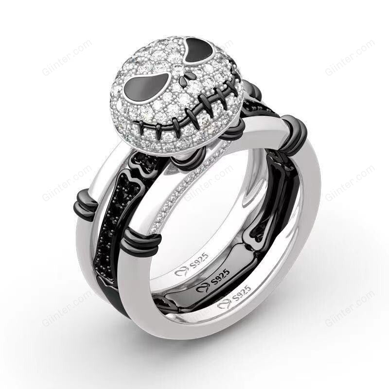 Jack Skellington Rings Set for Women Men Vintage Silver Color Cubic Zirconia Pumpkin Head Finger Rings Female Anel