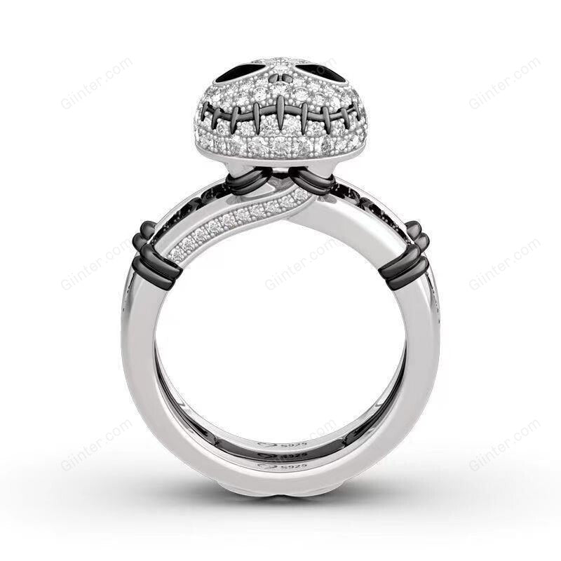 Jack Skellington Rings Set for Women Men Vintage Silver Color Cubic Zirconia Pumpkin Head Finger Rings Female Anel