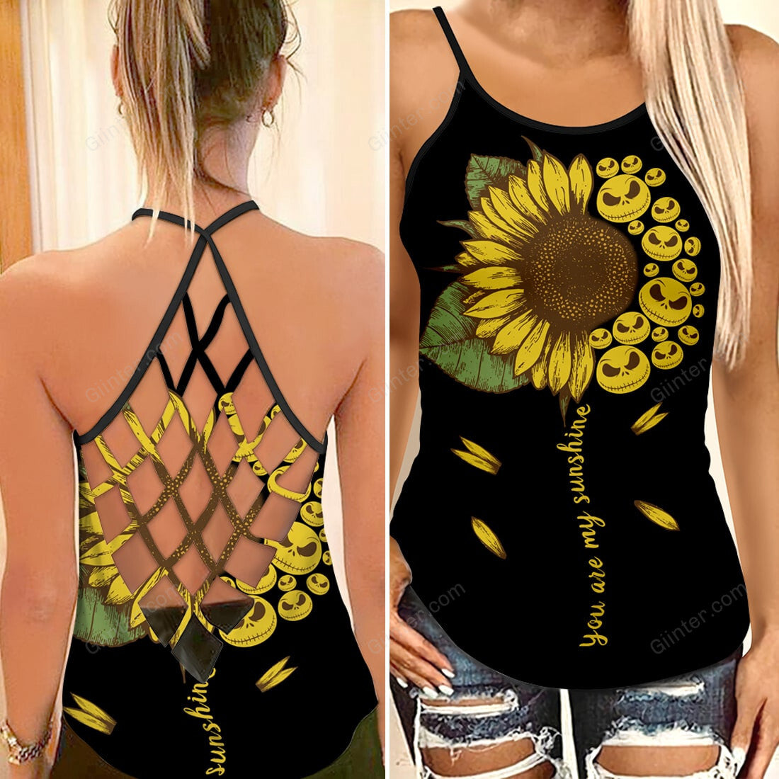 Jack Skellington Sunflower Criss-Cross Tank Top 656