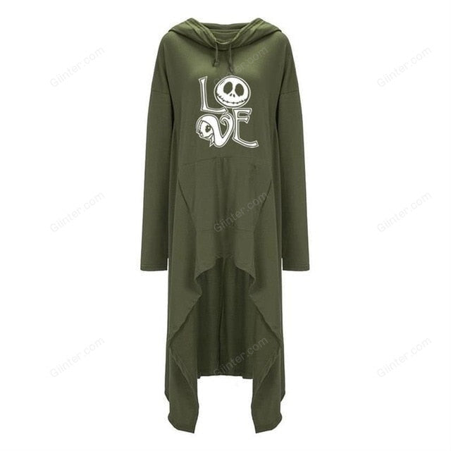 Jack Skellington Women Long Irregular Letters Print Sweatshirt
