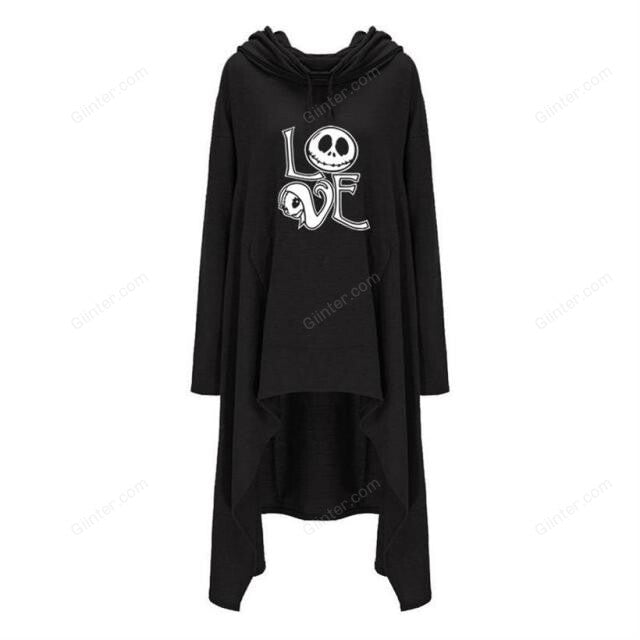 Jack Skellington Women Long Irregular Letters Print Sweatshirt