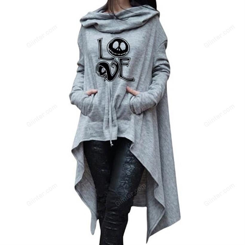 Jack Skellington Women Long Irregular Letters Print Sweatshirt
