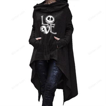 Jack Skellington Women Long Irregular Letters Print Sweatshirt