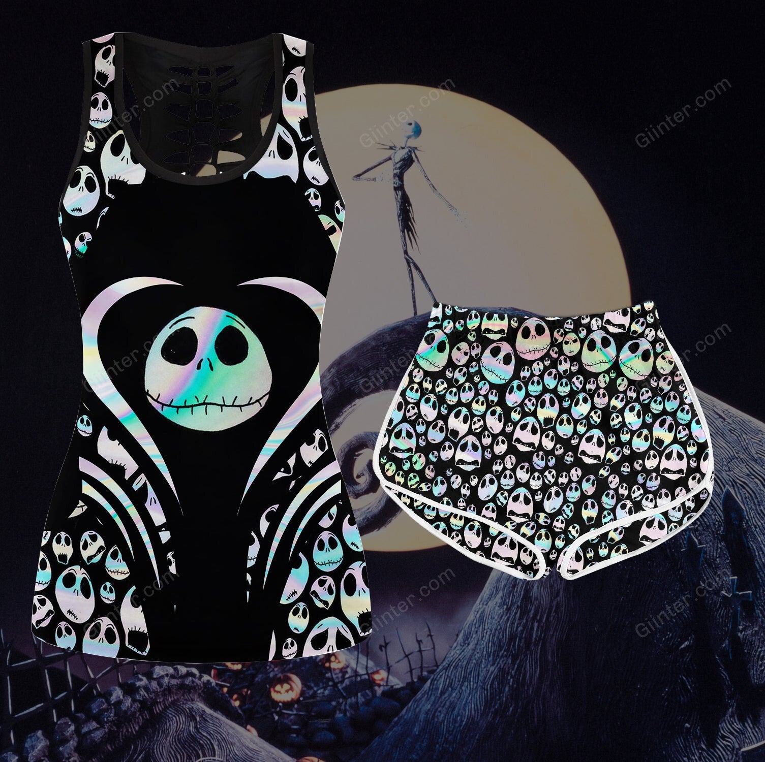Jack Skellington Women Tank Top & Beach Shorts Set 587