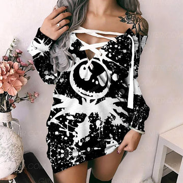 JS Paint Black Women's Lace-Up Long Sweatshirt GINNBC00004