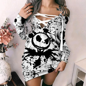 JS Paint White Women's Lace-Up Long Sweatshirt GINNBC00001