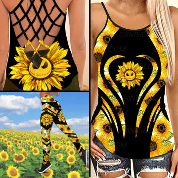 JS Sunflowers Criss-Cross Tank Top & Leggings Set GINNBC96980