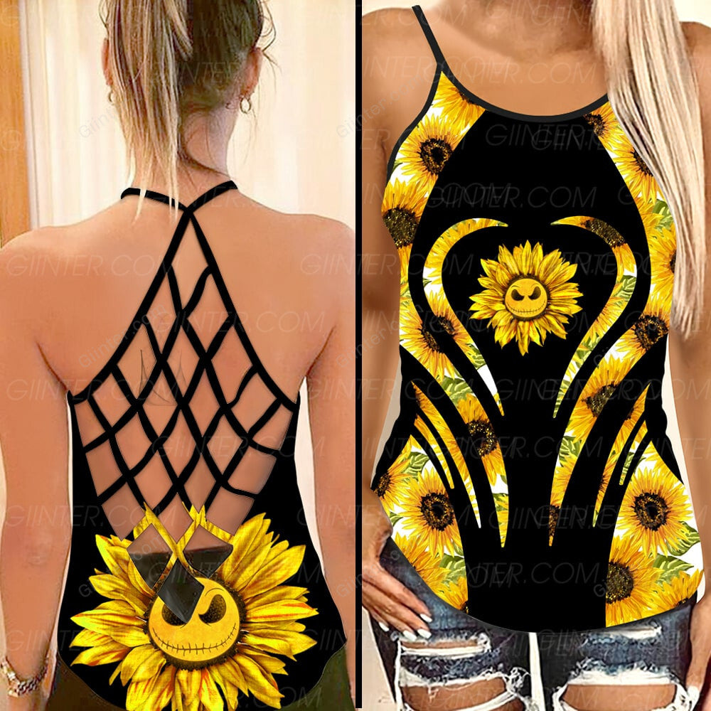JS Sunflowers Criss-Cross Tank Top & Leggings Set GINNBC96980