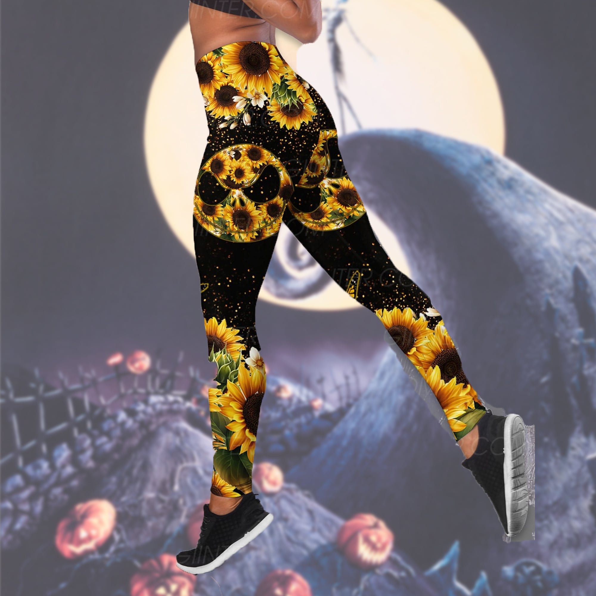 JS Sunflowers Face Criss-Cross Tank Top & Leggings Set GINNBC93284