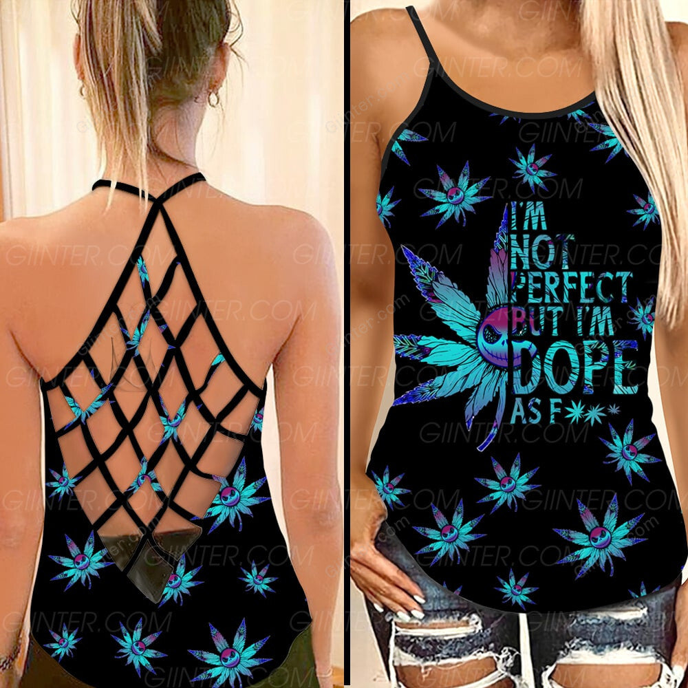 JS Weed I'm Not Perfect Criss-Cross Tank Top & Leggings Set GINNBC98519