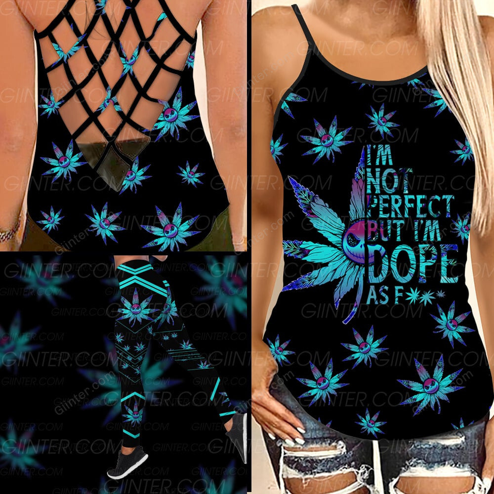 JS Weed I'm Not Perfect Criss-Cross Tank Top & Leggings Set GINNBC98519