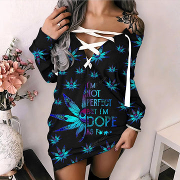JS Weed I'm Not Perfect Women's Lace-Up Long Sweatshirt GINNBC98519