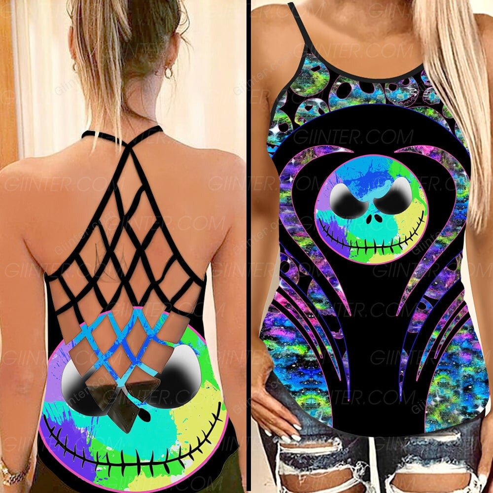 Mandala Jack Skellington Criss-Cross Tank Top GINNBC90829