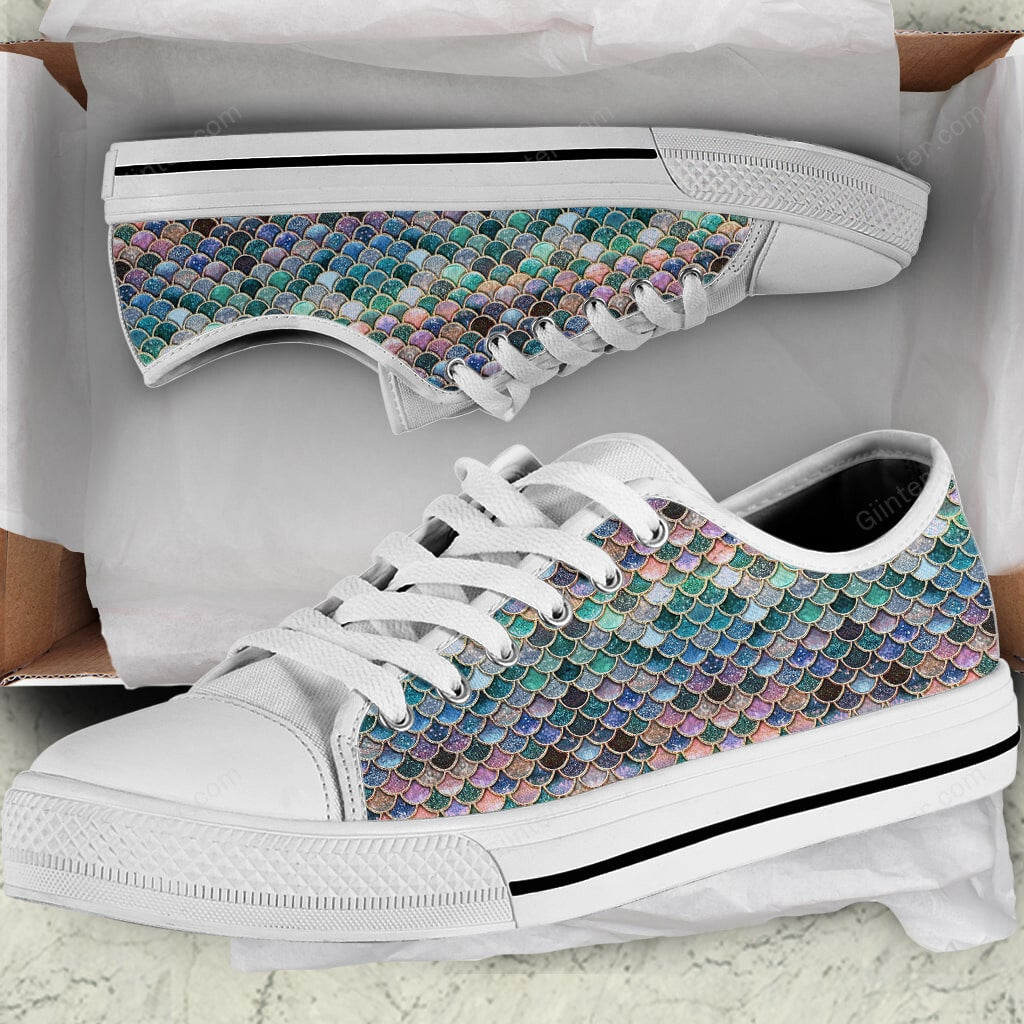 Mermaid Pattern Women Low Top Canvas Shoes GINMED00984