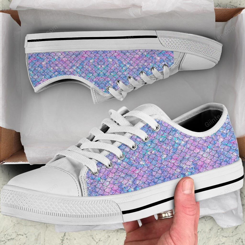 Mermaid Pattern Women Low Top Canvas Shoes GINMED01074