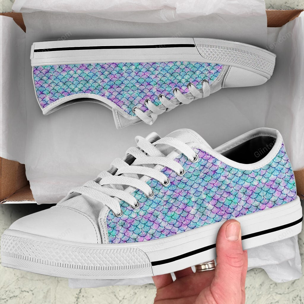 Mermaid Pattern Women Low Top Canvas Shoes GINMED01236