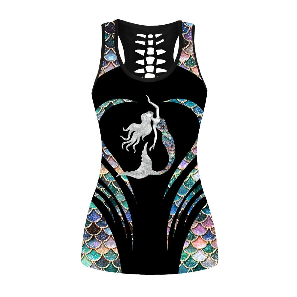 Mermaid Pattern Women Tank Top & Leggings GINMED00984