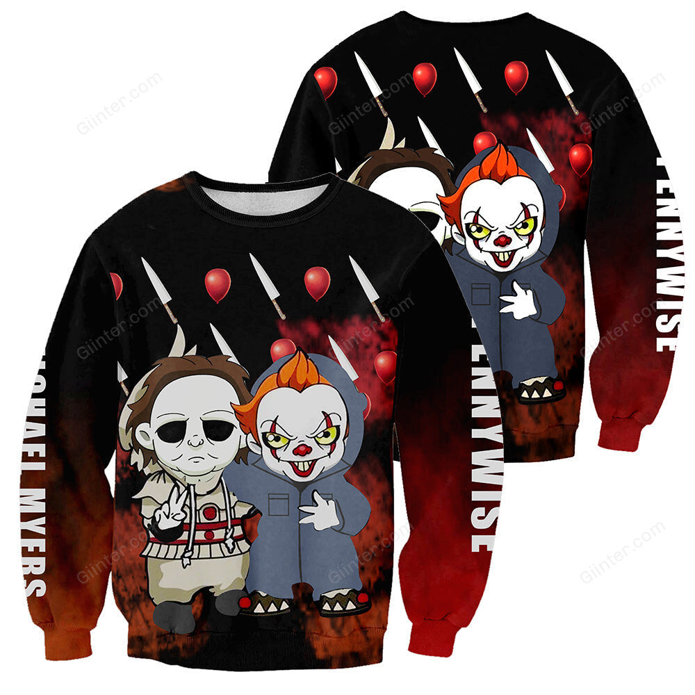Michael Myers & Pennywise 3D All Over Printed Shirts For Men and Women 224