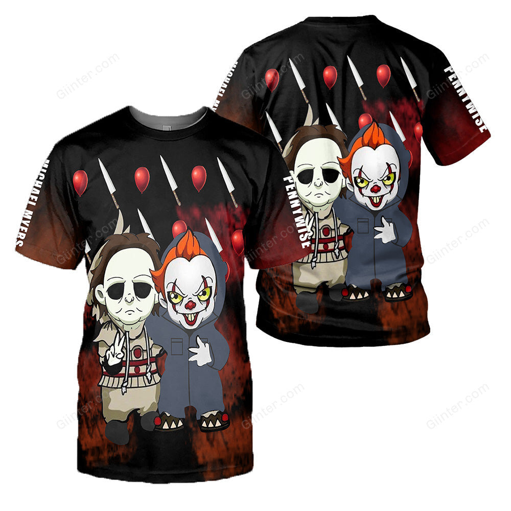 Michael Myers & Pennywise 3D All Over Printed Shirts For Men and Women 224