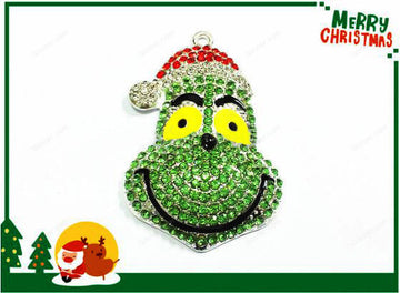 New! 10pcs/lot Christmas Grinch Full Rhinestone Pendants For Christmas Jewelry Making