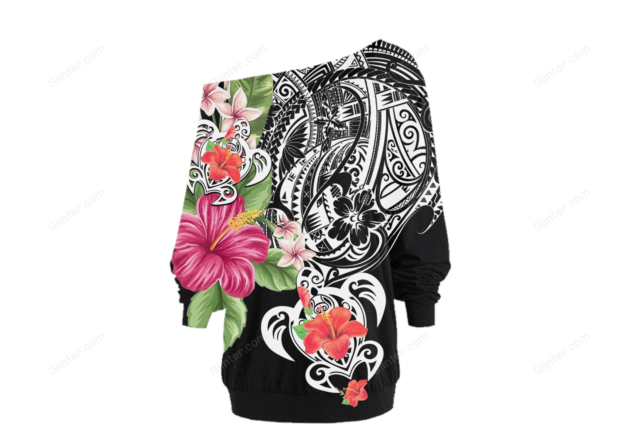 Polynesian Sea Turtle Tattoo One Off Shoulder Long Sleeve Shirt & Legging 38