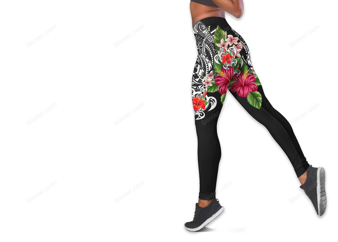 Polynesian Sea Turtle Tattoo One Off Shoulder Long Sleeve Shirt & Legging 38