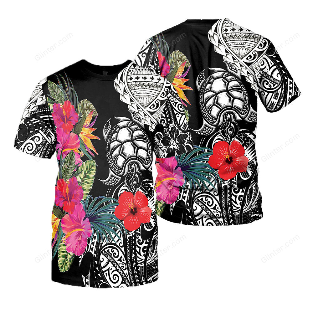 Polynesian Sea Turtle Tattoo and Hibiscus 3D All Over Printed Shirts For Men And Women 18