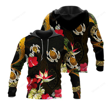 Polynesian Sea Turtle Tattoo and Hibiscus 3D All Over Printed Shirts For Men And Women 24