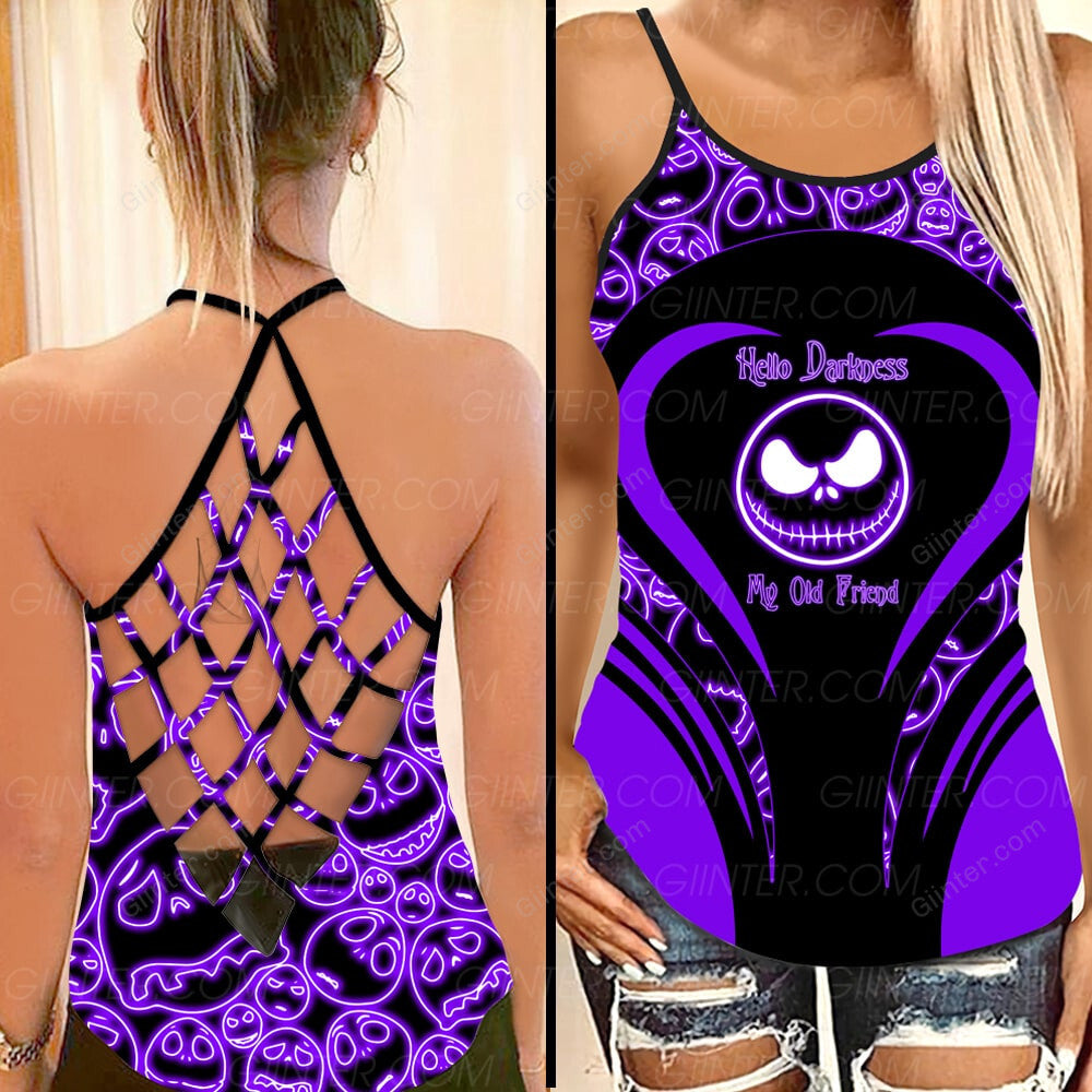 Purple Hello Darkness My Old Friend JS Criss-Cross Tank Top GINNBC95439
