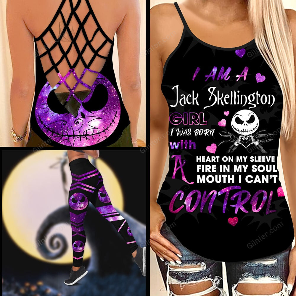 Purple Jack Skellington Girl Criss-Cross Tank Top & Leggings Set GINNBC85227
