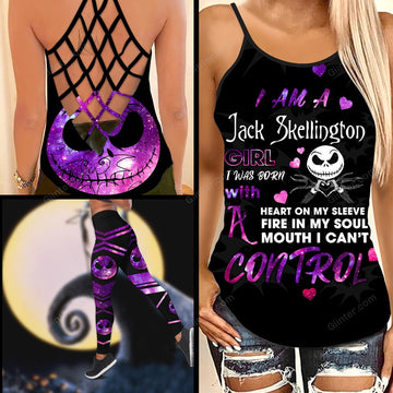 Purple Jack Skellington Girl Criss-Cross Tank Top & Leggings Set GINNBC85227
