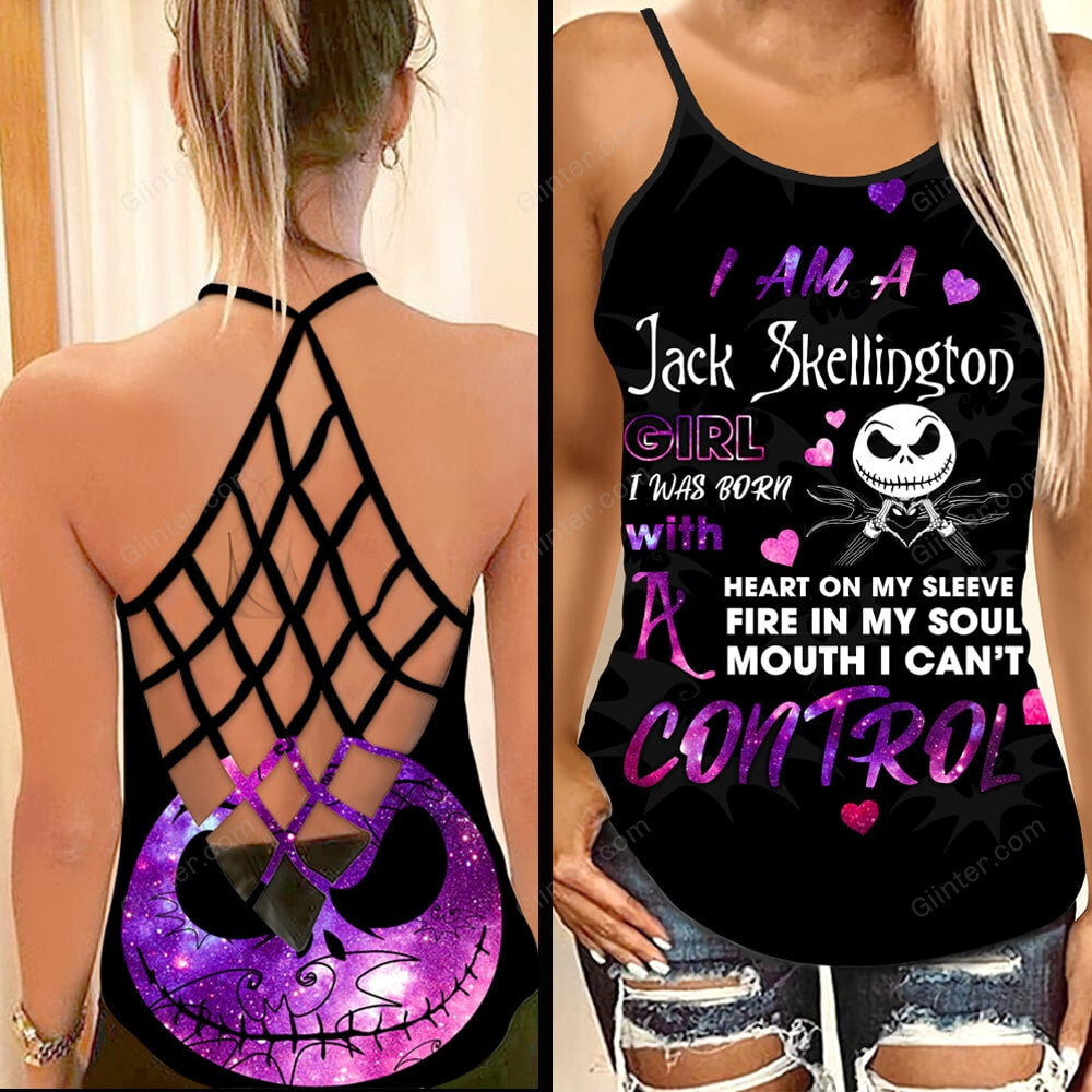 Purple Jack Skellington Girl Criss-Cross Tank Top & Leggings Set GINNBC85227