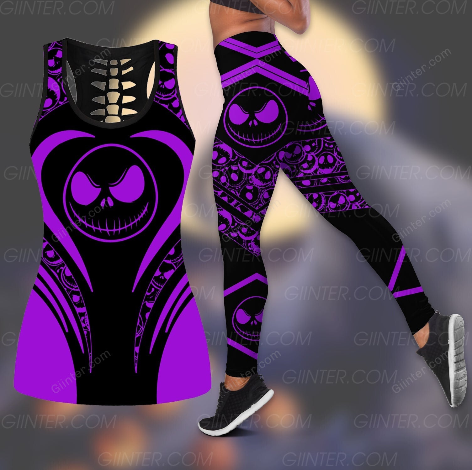 Purple JS Faces Women Tank Top & Legging GINNBC95244