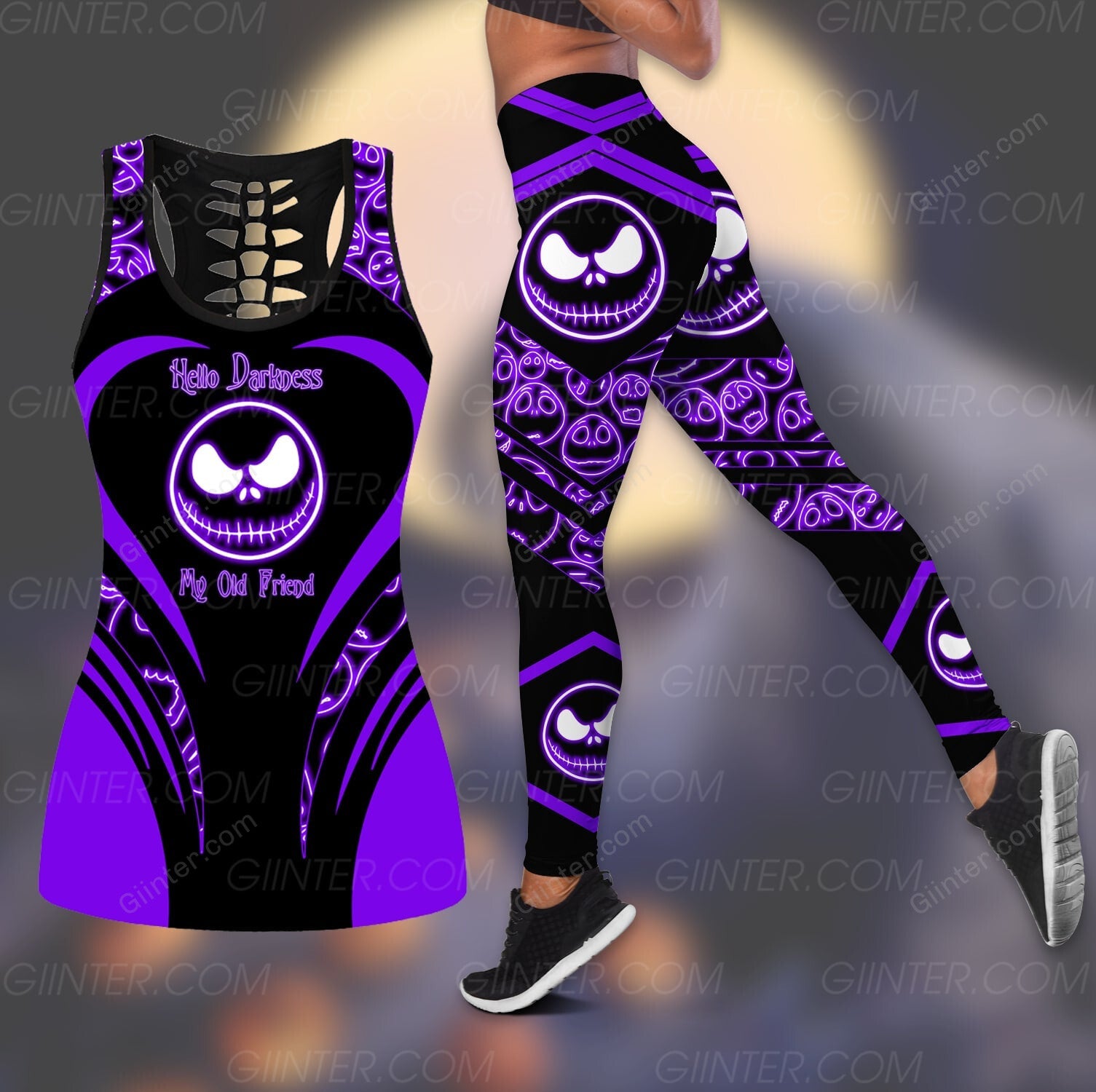 Purple JS Faces Women Tank Top & Legging GINNBC95439